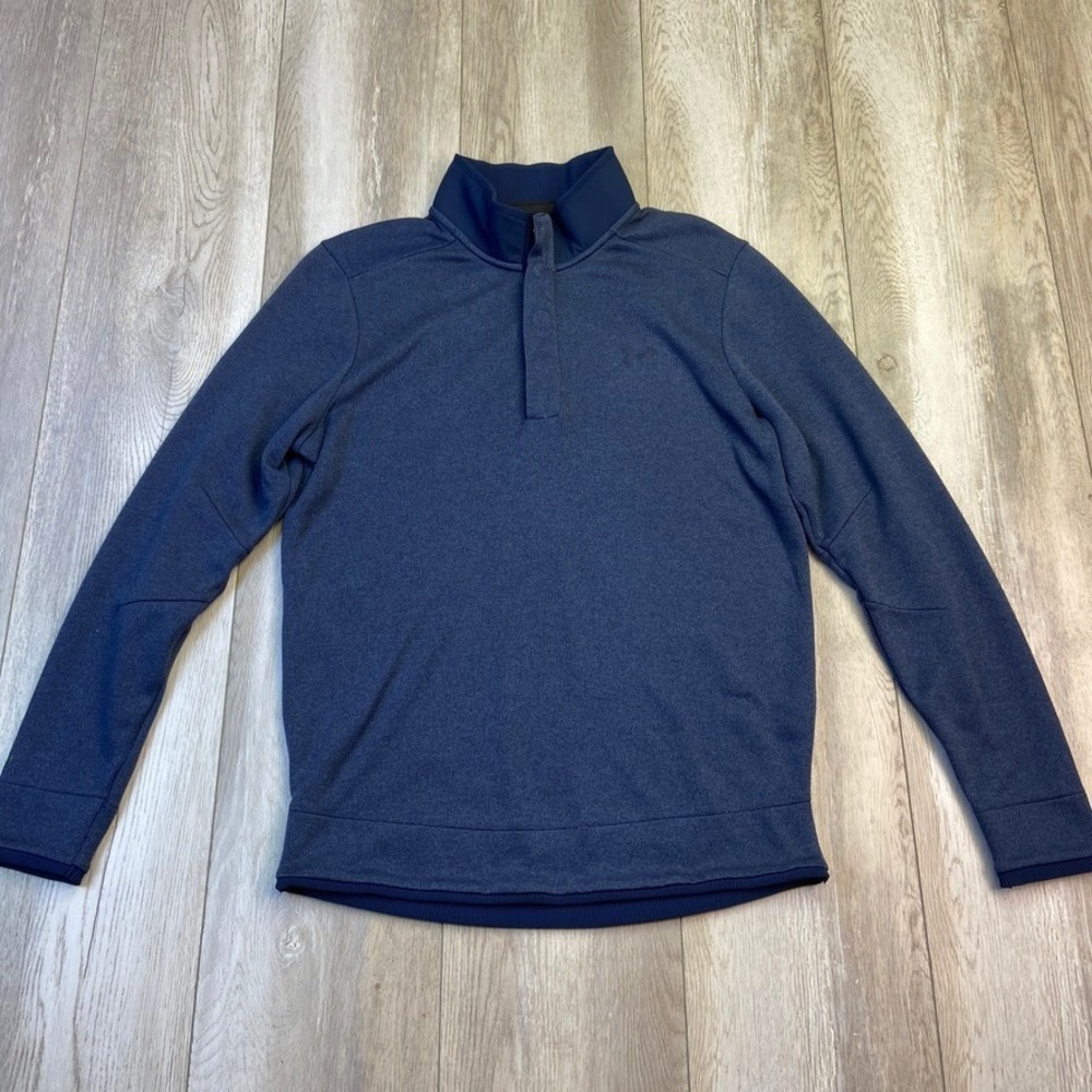 Under Armour Sweater Mens M Blue Golf Storm 1/4 Button Snap Coldgear Fleece
